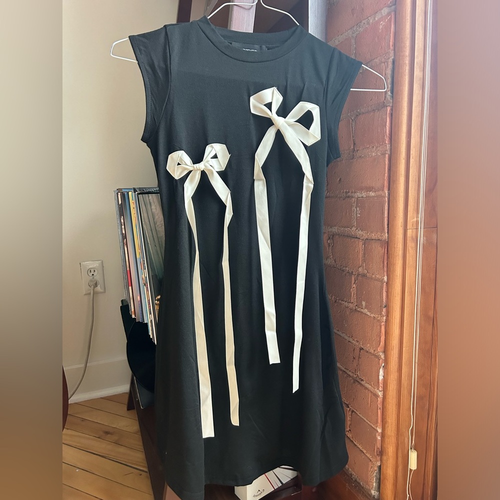 Mini Black Cider Dress with Loose White Bows
